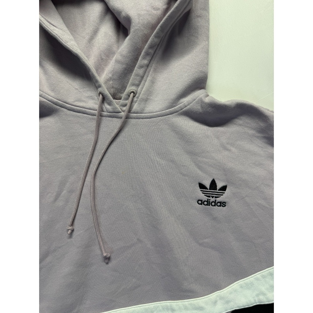 Adidas Cropped Hoodie Womens Medium Lilac Purple Multi Fleece Lined Athleisure - Picture 4 of 9